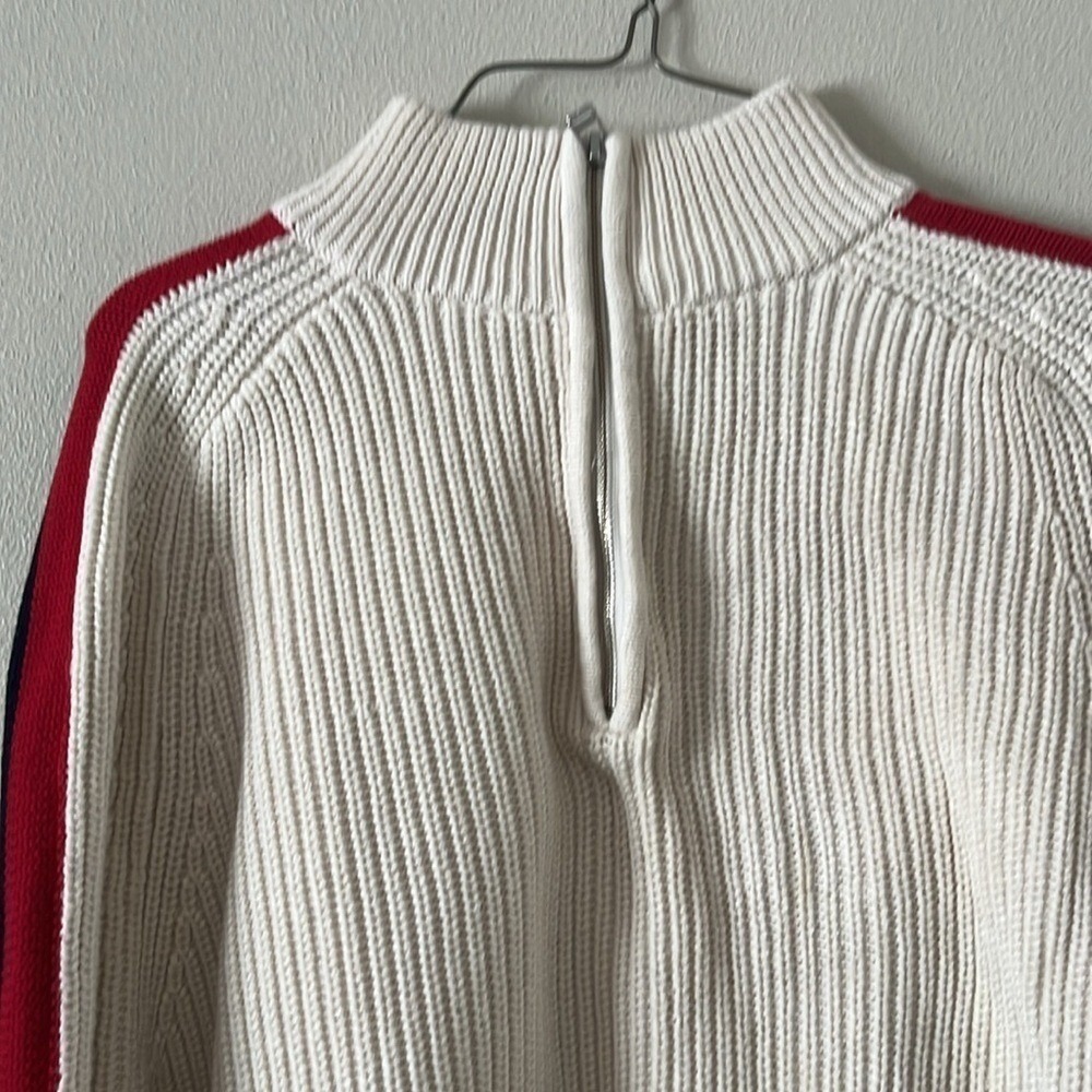 BODEN Quarter Zip Sweater Side Stripe Men XL Cream Cotton Ribbed Pullover - Picture 8 of 9